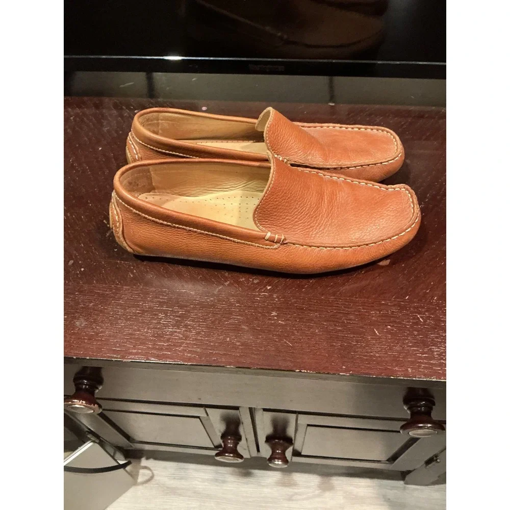 Bacco Bucci Mens Tan Pebbled Leather Driving Loafers Slip On Moccasins Shoes